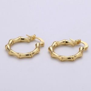 24K Gold Bamboo Hoop Earrings
